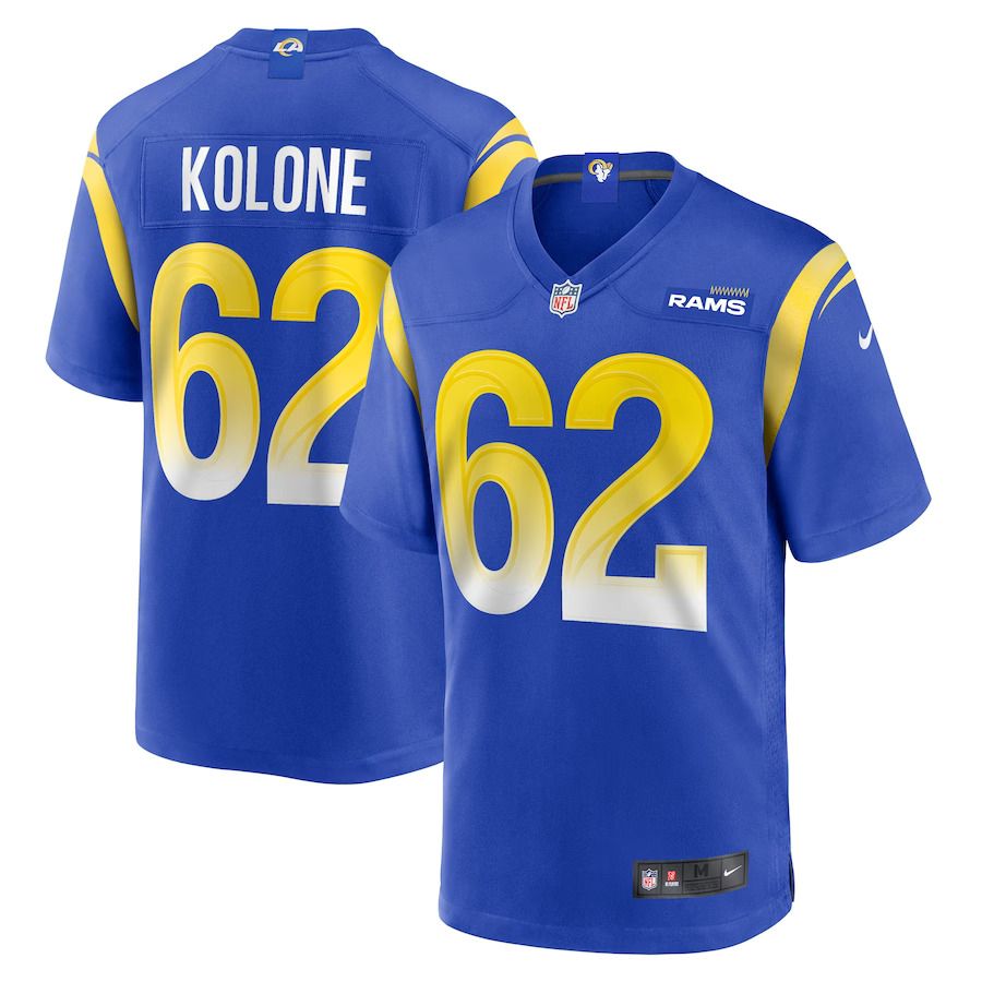 Men Los Angeles Rams 62 Jeremiah Kolone Nike Royal Team Game Player NFL Jersey